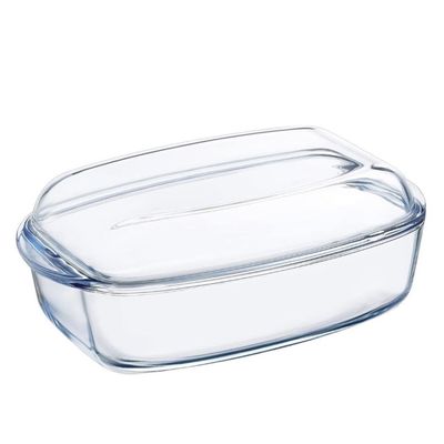 Pyrex Essential 4.4L Rectangular Casserole with Lid - Versatile Borosilicate Glass Dish for Baking, Roasting, and Serving