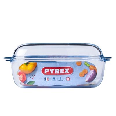 Pyrex Essential 4.4L Rectangular Casserole with Lid - Versatile Borosilicate Glass Dish for Baking, Roasting, and Serving