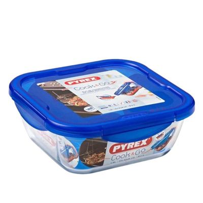 Pyrex Cook&Go 800ml Square Storage Dish with Blue Lid - Airtight, Versatile Freezer-to-Oven Solution