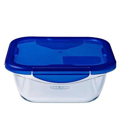 Pyrex Cook&Go 800ml Square Storage Dish with Blue Lid - Airtight, Versatile Freezer-to-Oven Solution