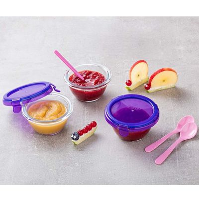 Pyrex Baby Food Storage with Purple Lid 200ml - Airtight, Multi-Purpose Glass Container for Baby Meals