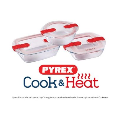 Pyrex Cook&Heat 400ml Rectangular Borosilicate Glass Roaster with Airtight Lid - Oven, Freezer, Microwave Safe