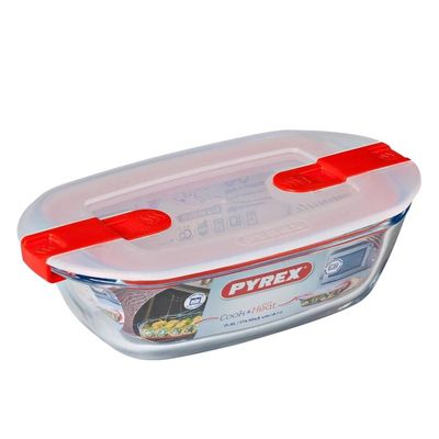 Pyrex Cook&Heat 400ml Rectangular Borosilicate Glass Roaster with Airtight Lid - Oven, Freezer, Microwave Safe
