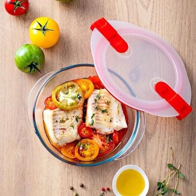 Pyrex Cook&Heat 300ml Round Borosilicate Glass Roaster with Airtight Lid - Oven, Freezer, Microwave Safe