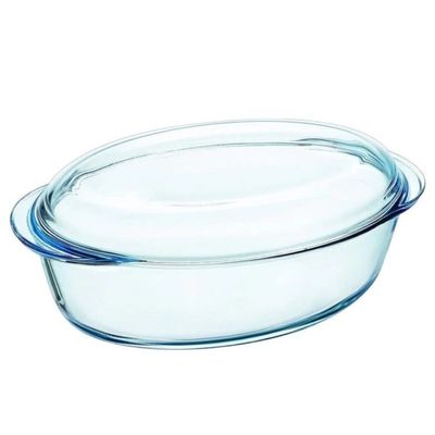 Pyrex Essential 3.1L Oval Casserole with Lid - Versatile Borosilicate Glass Dish for Baking, Roasting, and Serving