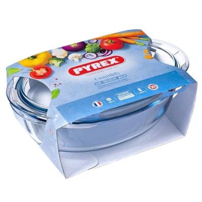 Pyrex Essential 3.1L Oval Casserole with Lid - Versatile Borosilicate Glass Dish for Baking, Roasting, and Serving