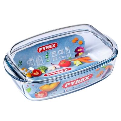 Pyrex Essential 3L Rectangular Casserole with Lid - Versatile Borosilicate Glass Dish for Baking, Roasting, and Serving