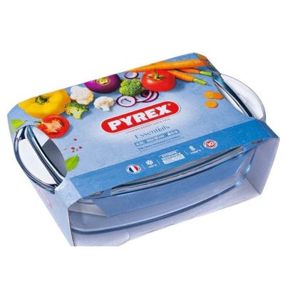 Pyrex Essential 3L Rectangular Casserole with Lid - Versatile Borosilicate Glass Dish for Baking, Roasting, and Serving