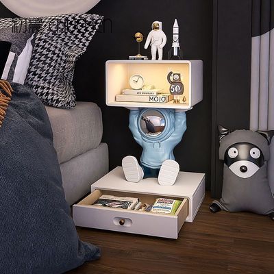 Astronaut Bedside Table with LED Light, Shelf Decorative Nightstand Design for Kids Bedroom Storage Drawer, Furniture Side Table for Kids Adults Children Room
