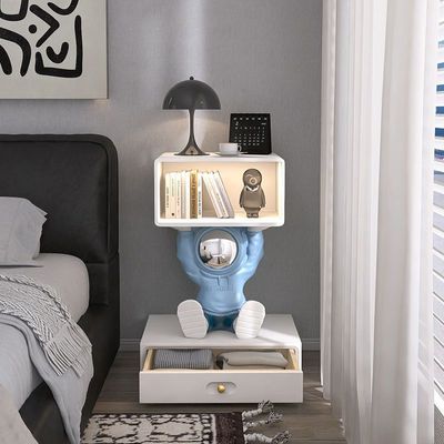 Astronaut Bedside Table with LED Light, Shelf Decorative Nightstand Design for Kids Bedroom Storage Drawer, Furniture Side Table for Kids Adults Children Room