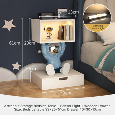 Astronaut Bedside Table with LED Light, Shelf Decorative Nightstand Design for Kids Bedroom Storage Drawer, Furniture Side Table for Kids Adults Children Room