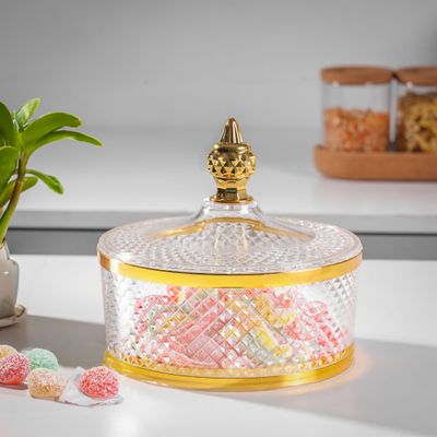 Royalford Acrylic Candy Bowl- RF12341/ Elegant and Sleek Design with Durable and Long-Lasting Construction, Gold Frame/ Multi-Purpose Storage Bowl Ideal for Fruits, Vegetable, Dcor Items, Candies/ Easy to Use and Maintain