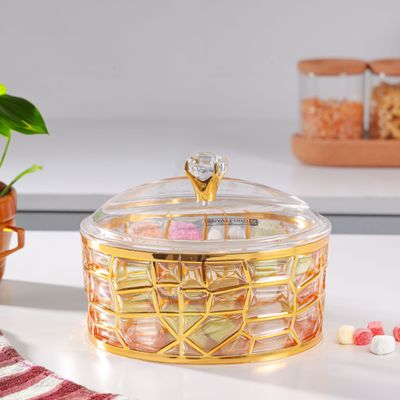 Royalford Acrylic Candy Bowl- RF12339/ Elegant and Sleek Design with Durable and Long-Lasting Construction, Gold Frame/ Multi-Purpose Storage Bowl Ideal for Fruits, Vegetable, Dcor Items, Candies/ Easy to Use and Maintain