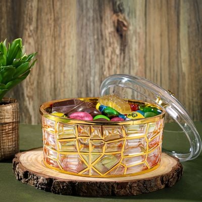 Royalford Acrylic Candy Bowl- RF12340/ Elegant and Sleek Design with Durable and Long-Lasting Construction, Gold Frame/ Multi-Purpose Storage Bowl Ideal for Fruits, Vegetable, Dcor Items, Candies/ Easy to Use and Maintain