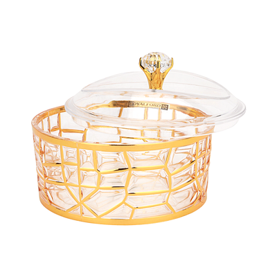 Royalford Acrylic Candy Bowl- RF12340/ Elegant and Sleek Design with Durable and Long-Lasting Construction, Gold Frame/ Multi-Purpose Storage Bowl Ideal for Fruits, Vegetable, Dcor Items, Candies/ Easy to Use and Maintain