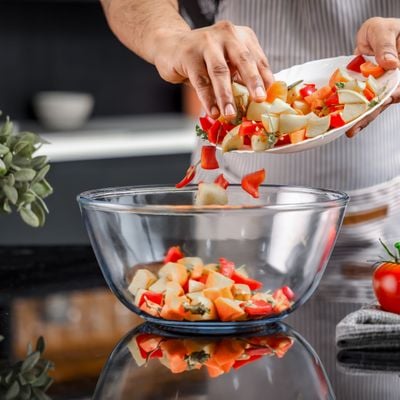 Royalford Round Borosilicate Glass Bowl, 4.45L Serving Bowl, RF10567 | Large Clear Serving Bowl | Eco-Friendly & Durable Mixing Bowl | All Purpose Bowl for Salads, Desserts, Fruit, & More