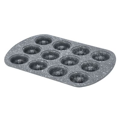 Royalford Mini Donut Pan - Non Stick Granite Coating Baking with 12 Slots | Reusable Bagel Mold Tray for Prolonged Use | Oven Safe | Baking Molds for Small Donuts, Cookie, Resin Art, & More