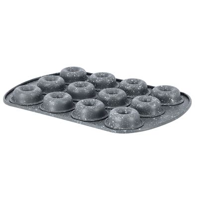 Royalford Mini Donut Pan - Non Stick Granite Coating Baking with 12 Slots | Reusable Bagel Mold Tray for Prolonged Use | Oven Safe | Baking Molds for Small Donuts, Cookie, Resin Art, & More