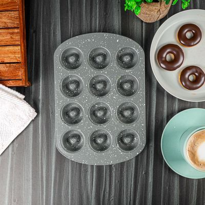 Royalford Mini Donut Pan - Non Stick Granite Coating Baking with 12 Slots | Reusable Bagel Mold Tray for Prolonged Use | Oven Safe | Baking Molds for Small Donuts, Cookie, Resin Art, & More