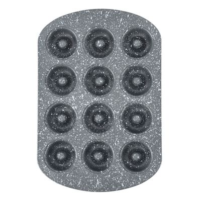 Royalford Mini Donut Pan - Non Stick Granite Coating Baking with 12 Slots | Reusable Bagel Mold Tray for Prolonged Use | Oven Safe | Baking Molds for Small Donuts, Cookie, Resin Art, & More