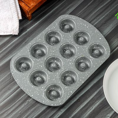 Royalford Mini Donut Pan - Non Stick Granite Coating Baking with 12 Slots | Reusable Bagel Mold Tray for Prolonged Use | Oven Safe | Baking Molds for Small Donuts, Cookie, Resin Art, & More