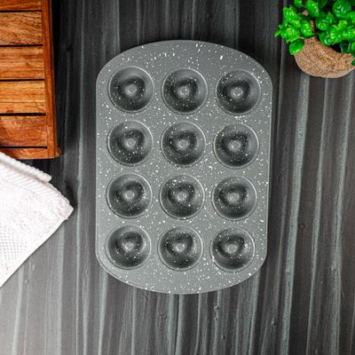 Royalford Mini Donut Pan - Non Stick Granite Coating Baking with 12 Slots | Reusable Bagel Mold Tray for Prolonged Use | Oven Safe | Baking Molds for Small Donuts, Cookie, Resin Art, & More