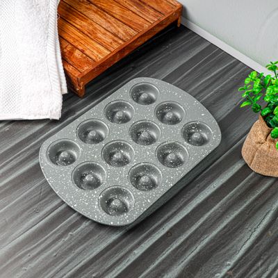 Royalford Mini Donut Pan - Non Stick Granite Coating Baking with 12 Slots | Reusable Bagel Mold Tray for Prolonged Use | Oven Safe | Baking Molds for Small Donuts, Cookie, Resin Art, & More