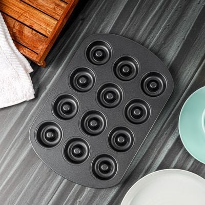 Royalford RF9904 Doughnut Pans for Baking | with 12 Slots | Reusable Bagel Mold Tray for Prolonged Use | Microwave, & Freezer Safe | Baking Molds for Small Donuts, Cookie, Resin Art, & More