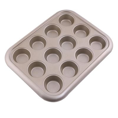 Royalford RF8793 12 Cup Muffin Pan 38x29.5x3.5cm 0.5mm thick, Oven-Safe Muffin and Cupcake Tray, Essential Non-Stick Yorkshire Pudding Tray for Baking