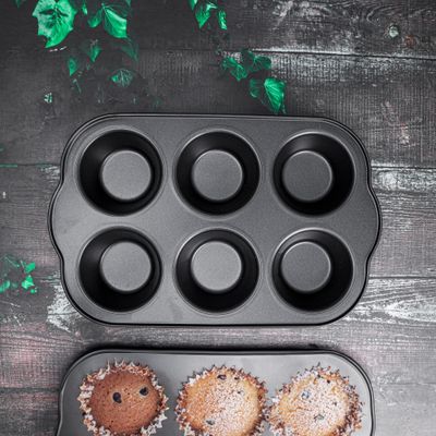 Royalford RF7043 6-Hole Non-Stick Cupcake Tray/Baking Pan, 27x18 CM, Mini Muffin Baking Tray, Cupcake Baking Accessory