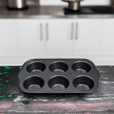 Royalford RF7043 6-Hole Non-Stick Cupcake Tray/Baking Pan, 27x18 CM, Mini Muffin Baking Tray, Cupcake Baking Accessory