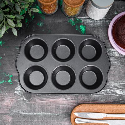 Royalford RF7043 6-Hole Non-Stick Cupcake Tray/Baking Pan, 27x18 CM, Mini Muffin Baking Tray, Cupcake Baking Accessory