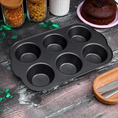 Royalford RF7043 6-Hole Non-Stick Cupcake Tray/Baking Pan, 27x18 CM, Mini Muffin Baking Tray, Cupcake Baking Accessory