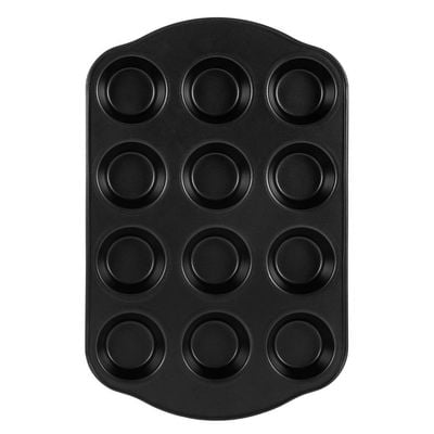 Royalford RF7042 Muffin Pan, 41.3x26.5x3 CM | Crusty Bake Baking Tray/Mince Pie Tin, 12 Holes, Silver, 12 Cup Muffin Pan, Non-Stick Baking Tray, Cupcake Baking Tin