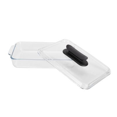 Royalford 3 L Glass Baking Dish with Lid-RF12194/ Rectangular Tray Perfect for Baking and Serving/ Casserole with Easy Grab Handles and Knob/ Oven, Dishwasher and Freezer Safe, Perfect for Making Sweet and Savory Dishes