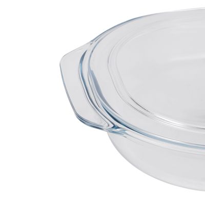 Royalford 3 L Glass Baking Dish with Lid-RF12195/ Oval Tray Perfect for Baking and Serving/ Casserole with Easy Grab Handles and Knob/ Oven, Dishwasher and Freezer Safe, Perfect for Making Sweet and Savory Dishes