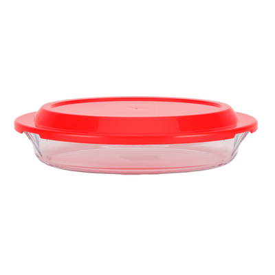 Royalford 0.8 L Glass Baking Dish with Lid-RF12199/ Oval Tray Perfect for Baking and Serving/ Casserole with Easy Grab Handles and Knob/ Oven, Dishwasher and Freezer Safe, Perfect for Making Sweet and Savory Dishes