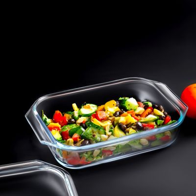 Royalford 1.35 L Glass Baking Dish with Lid-RF12204/ Rectangle Tray Perfect for Baking and Serving/ Casserole with Easy Grab Handles/ Oven, Dishwasher and Freezer Safe, Perfect for Making Sweet and Savory Dishes