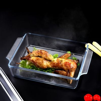 Royalford 1.5 L Glass Baking Dish with Lid-RF12206/ Rectangle Tray Perfect for Baking and Serving/ Casserole with Easy Grab Handles/ Oven, Dishwasher and Freezer Safe, Perfect for Making Sweet and Savory Dishes