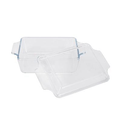 Royalford 1.0 L Glass Baking Dish with Lid-RF12207/ Rectangle Tray Perfect for Baking and Serving/ Casserole with Easy Grab Handles/ Oven, Dishwasher and Freezer Safe, Perfect for Making Sweet and Savory Dishes