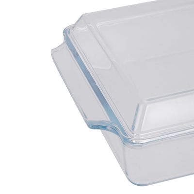 Royalford 2.0 L Glass Baking Dish with Lid-RF12205/ Rectangle Tray Perfect for Baking and Serving/ Casserole with Easy Grab Handles/ Oven, Dishwasher and Freezer Safe, Perfect for Making Sweet and Savory Dishes