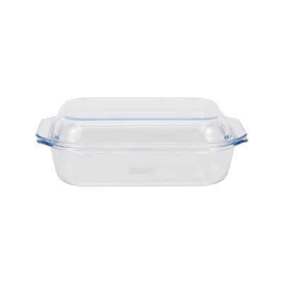 Royalford 2.1 L Glass Baking Dish with Lid-RF12203/ Rectangle Tray Perfect for Baking and Serving/ Casserole with Easy Grab Handles/ Oven, Dishwasher and Freezer Safe, Perfect for Making Sweet and Savory Dishes