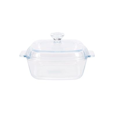 Royalford 0.8 L Glass Baking Dish with Lid-RF12201/ Square Tray Perfect for Baking and Serving/ Casserole with Easy Grab Handles and Knob/ Oven, Dishwasher and Freezer Safe, Perfect for Making Sweet and Savory Dishes