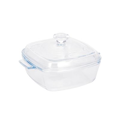 Royalford 0.8 L Glass Baking Dish with Lid-RF12201/ Square Tray Perfect for Baking and Serving/ Casserole with Easy Grab Handles and Knob/ Oven, Dishwasher and Freezer Safe, Perfect for Making Sweet and Savory Dishes