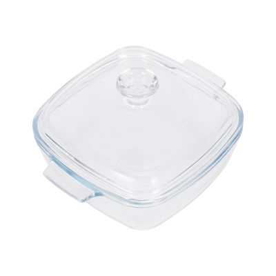 Royalford 0.8 L Glass Baking Dish with Lid-RF12201/ Square Tray Perfect for Baking and Serving/ Casserole with Easy Grab Handles and Knob/ Oven, Dishwasher and Freezer Safe, Perfect for Making Sweet and Savory Dishes