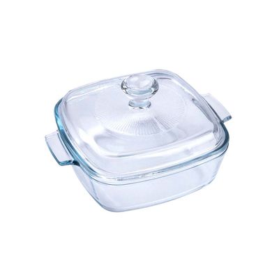 Royalford 0.8 L Glass Baking Dish with Lid-RF12201/ Square Tray Perfect for Baking and Serving/ Casserole with Easy Grab Handles and Knob/ Oven, Dishwasher and Freezer Safe, Perfect for Making Sweet and Savory Dishes