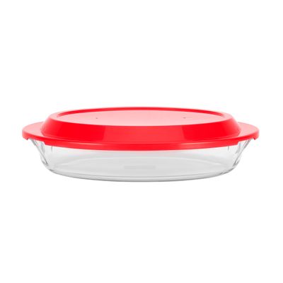 Royalford 1.4 L Glass Baking Dish with Lid-RF12198/ Oval Tray Perfect for Baking and Serving/ Casserole with Easy Grab Handles and Knob/ Oven, Dishwasher and Freezer Safe, Perfect for Making Sweet and Savory Dishes