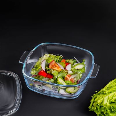 Royalford 1.5 L Glass Baking Dish with Lid-RF12200/ Square Tray Perfect for Baking and Serving/ Casserole with Easy Grab Handles and Knob/ Oven, Dishwasher and Freezer Safe, Perfect for Making Sweet and Savory Dishes