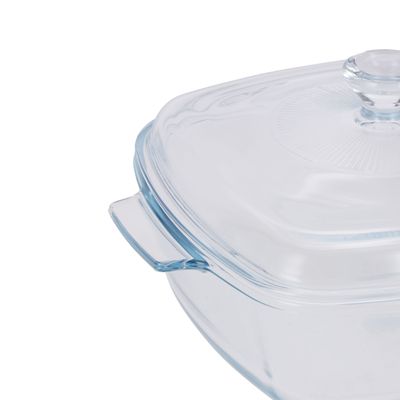 Royalford 1.5 L Glass Baking Dish with Lid-RF12200/ Square Tray Perfect for Baking and Serving/ Casserole with Easy Grab Handles and Knob/ Oven, Dishwasher and Freezer Safe, Perfect for Making Sweet and Savory Dishes