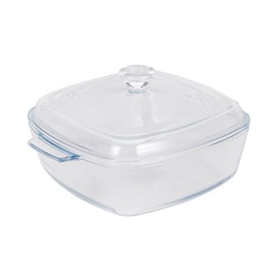 Royalford 1.5 L Glass Baking Dish with Lid-RF12200/ Square Tray Perfect for Baking and Serving/ Casserole with Easy Grab Handles and Knob/ Oven, Dishwasher and Freezer Safe, Perfect for Making Sweet and Savory Dishes